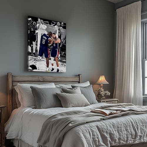 B.B.F MAKE Basketball Canvas Wall Art, James and Curry Poster Prints Sports Olympics on Paris Artwork Decoration Motivational Wall Decor for Gym Dorm Office Home Bedroom Living Room, Framed 16x20inch thumbnail 2
