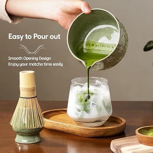 Veraelle Matcha Whisk Set, Ceramic Matcha Set, 6 Pcs Matcha Kit Includes Matcha Bowl, Matcha Whisk with Holder, Bamboo Scoop, Scoop Rest, Sifter, Ceremonial Matcha Tea Set, Perfect Gifts, Green thumbnail 4