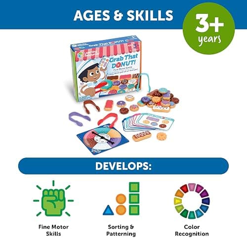 Learning Resources Grab That Donut! Fine Motor Game - Toddler Food Bakery Toys, Board Games, Color Sorting, Gifts for Boys and Girls, Hand Eye Coordination, Preschool Sensory Activities thumbnail 5