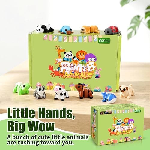Cybermaker 60PCS Mini 3D Printed Animals, Articulated Fidget Toys for Kids | Flexible joints, Cute designs desk pets, Classroom rewards, Party favors, Goodie bag stuffers thumbnail 7