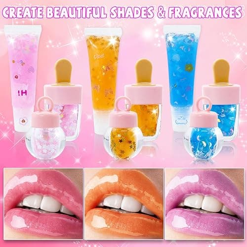 WhizToys 74PCS DIY Lip Gloss Making Kit，Make Your Own Lip Glosses Moisturizing DIY Lip Glaze Handmade Glittery Set for Teens Girls Women Makeup Lover Beginner Birthday Gift thumbnail 5
