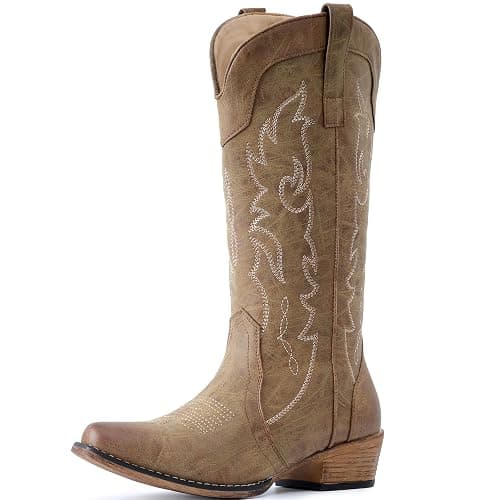 IUV Cowboy Boots for Women Mid Calf Fashion Cowgirl Boots Western Snip Toe thumbnail 5