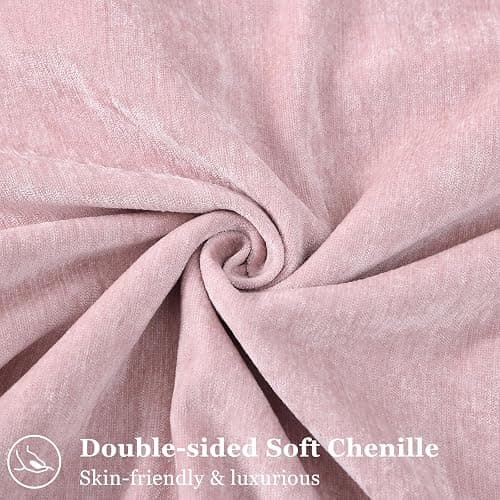 decorUhome Christmas Couch Throw Pillow Covers 18x18 Set of 2, Decorative Soft Euro Velvet Neutral Chenille Pillow Covers with Elegant Design for Sofa Bed Living Room Home Decor, Blush Pink thumbnail 2