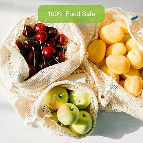 Reusable-Cotton-Mesh-Produce-shopping-Bags-Washable Eco Friendly Premium See Through Lightweight Net zero Bulk Bags for Veggie Fruit Vegetable Grocery Storage (9 Packs) thumbnail 6