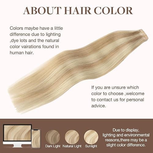 GOO GOO Tape in Hair Extensions Human Hair, 18A/613A Dark Blonde Highlighted Bleach Blonde, 20inch 100g 40pcs, Skin Weft Seamless Invisible, Silky Straight with Thick Ends, Remy Human Hair thumbnail 6