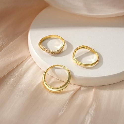Gold Rings for Women Non Tarnish Dainty 14k Gold Plated Stackable Ring Set Trendy Cubic Zirconia Thumb Wedding Engagement Bands Rings for Women Size 5 6 7 8 9 10 11 thumbnail 6