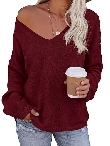 BTFBM V Neck Loose Lightweight Knitted Casual Fall Sweaters for Women 2026 | Slouchy Pullover Top, Soft, Oversized Long Sleeve Sweater, Halloween, Christmas, Work, Holiday Outfits, Trendy Winter Clothes - Image 1