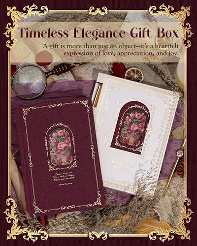 hi!SCI Thick Journal Notebook for Women & Girls, 360 Pages A5 Writing Journaling Notebook with Paintings, Women Journal for Writing, Vintage Journal with Gift Box & Pen for Women Gift Ideas (Claret) thumbnail 2