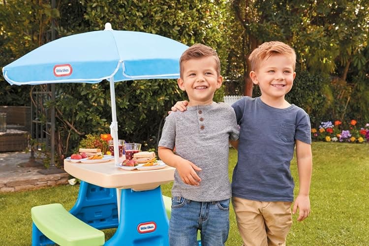 Little Tikes Easy Store Jr. Picnic Table with Umbrella - Blue / Green thumbnail 6