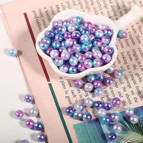 600Pcs Pearl Beads 8mm Gradient Color Fake Mermaid Pearl Beads Jewelry Making for DIY Crafts Necklace Bracelet Mobile Phone Hanging Rope Wedding Decoration Vase Filling (Blue Purple 8mm) thumbnail 7