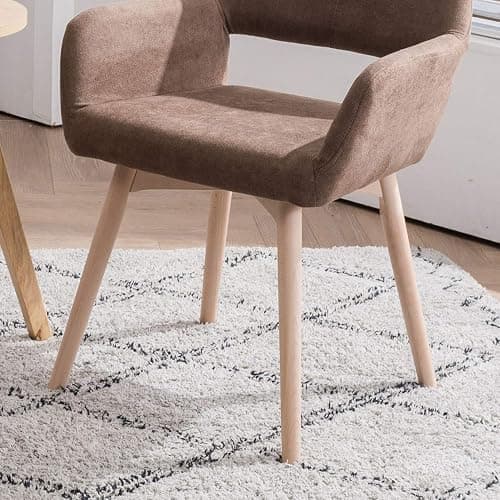 YEEFY Desk Chair No Wheels Vanity Chair Comfy Accent Chair for Living Dining Room Bedroom Home Office Mid Century Modern Upholstered Armchair Sofa Chair (Brown, 1) thumbnail 4