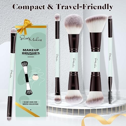 START MAKERS Makeup Brush Set 5Pcs, Dual-Ended Foundation Contour Concealer Blush Powder Bronzer Eyeshadow Brushes for Liquid, Cream, Powder, Blending, Buffing, Stippling Face Make up Tools thumbnail 7