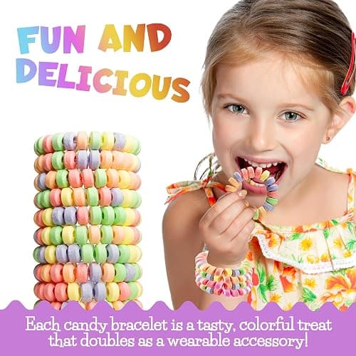 36-pack Bulk Candy Bracelets For Kids 2.5 Inch - Individually Wrapped - Stretchable Edible Colorful Fruit Flavor Rainbow Bracelets For Birthday Party Favors Supplies & Goodie Bags, Halloween Candy thumbnail 3