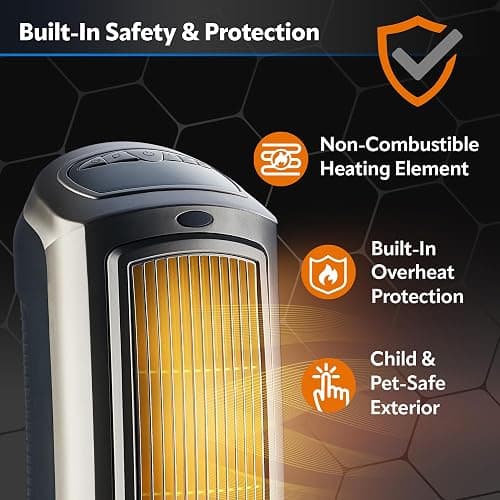 Lasko Oscillating Digital Ceramic Tower Heater for Home with Adjustable Thermostat, Timer and Remote Control, 23 Inches, 1500W, Silver, 755320, 8.5″L x 7.25″W x 23″H, Silver thumbnail 5