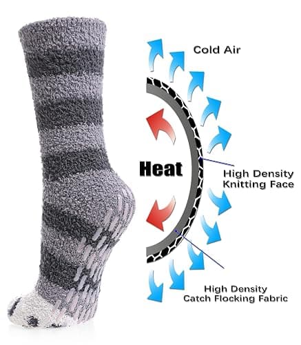 FNOVCO Non Slip Socks for Women Winter Warm Cozy Fuzzy Slipper Socks Soft Fluffy Hospital Socks with Grips thumbnail 6