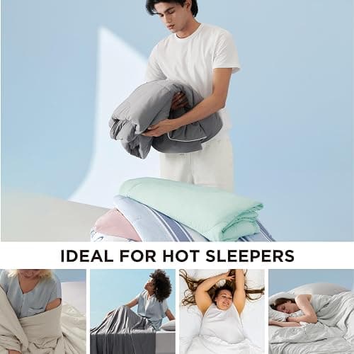 Bedsure Cooling Blankets for Hot Sleepers - Cooling Comforter, Cold Summer Blanket Twin Size for Bed, Ice Breathable and Lightweight Gift for Night Sweats, Navy Blue, 60x80 Inches thumbnail 7