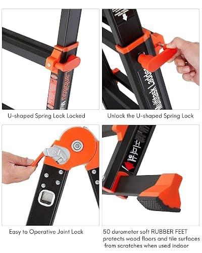 LANBITOU Ladder, A Frame 5 Step Ladder Extension, 17 Ft Anti-Slip Multi Position Ladder, Storage Folding Ladder, 330 lbs Security Load Telescoping Aluminum Ladders for Stairs Home Indoor Outdoor Roof | 2mm Thickness Aluminum,Telescoping,Anti-Slip Feet,ANSI Approved,Storage Folding,Security Load for Stairs Indoor Outdoor Roof thumbnail 7