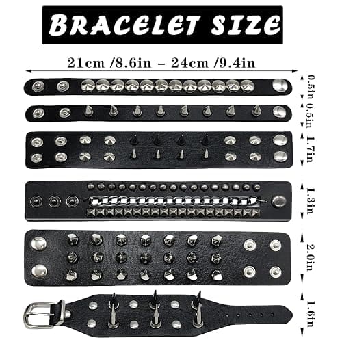 Qinsihwn Punk Studded Bracelet Goth Bracelet Leather Rivets Spike Bracelets Cuff Adjustable Metal Wristband Gothic Accessories thumbnail 2