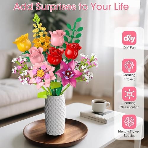 Flower Bouquet Building Blocks Set – 765Pcs DIY Floral Arrangement Toy for Home Office Decor, Birthday Anniversary for Women Girls Kids, Flowers Model Kit for Ages 6+ thumbnail 5