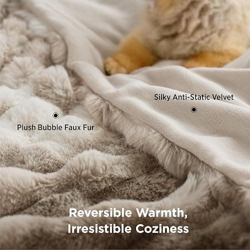 Bedsure Soft Fluffy Faux Fur Throw Blanket for Couch Cozy Gifts for Women, Fuzzy Fleece Bubble Blanket for Sofa Chair, Tie Dye Taupe Cloud Throw Coloring Bed Cover, Brown Thick Warm Plush Fall Bedding thumbnail 5