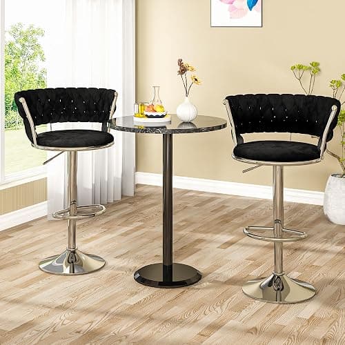 furlinkhm Swivel Bar Stools Set of 2, Adjustable Counter Height Barstools with Back & Footrest, Kitchen Island Stools, Upholstered Velvet Bar Chairs, 22"-31" Height Adjustable, Black - Black (2 Pcs) - 2 thumbnail 3
