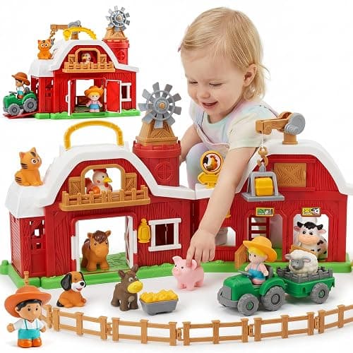 30-Piece Upgraded Farm Animal Big Barn Playset Gifts for Toddlers Christmas | Montessori Learning Toys for 18 Months Olds Girls Boys|Pretend Animal with Tractor Birthday Gifts for 2 Years - Image 1
