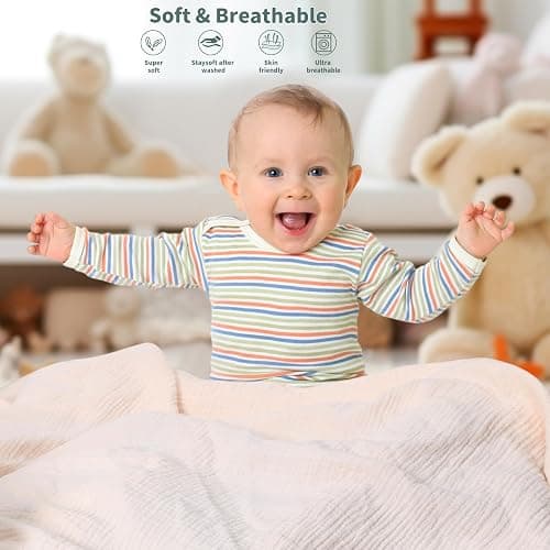 Muslin Swaddle Blankets for Newborn, 2 Pack Breathable Soft Receiving Blanket, Large 41 x 41 inches Swaddle Wrap Burping Clothes, Essentials Infant Shower Items. (Beige & Light Gray) thumbnail 2