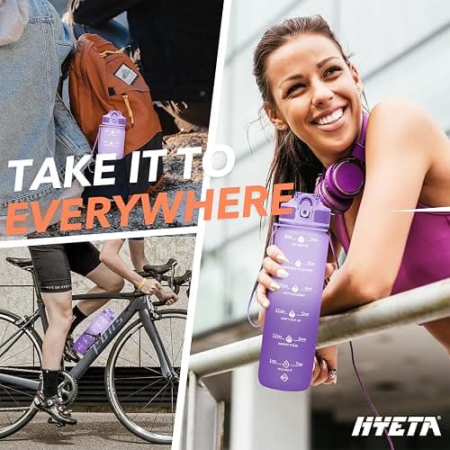 Hyeta 32oz Water Bottles with Straw - Stay Motivated and Hydrated with Convenient Times to Drink Markings, Durable, Leak-proof thumbnail 7