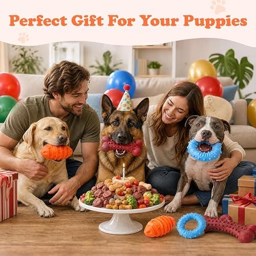 3 Pack Dog Chew Toys for Aggressive Chewers, interactive dog toys | 100% Natural Rubber Squeaky Rugby, Bacon & Milk Flavored, Durable Interactive Oral Care Toys for Medium & Large Breeds thumbnail 7