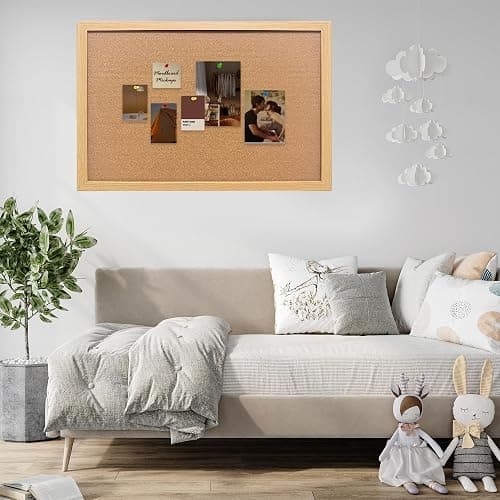 Yunihome Cork Bulletin Board, 13.3x17.8 Inches Hanging Cork Board Wooden Framed with Pins for Wall, Dorm Room, Office, Home Decor – Natural Cork & Black Frame thumbnail 2