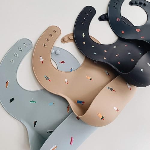 Mushie Baby Silicone Bib | Adjustable Fit Waterproof Bibs | Easy Wipe Baby Feeding Bibs | 4 Adjustable Sizes with Deep Front Pockets | 100% BPA and Phthalate Free thumbnail 2