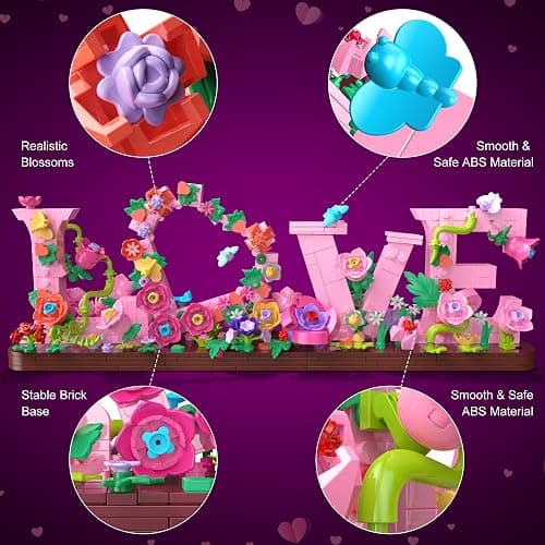 Booyuer Flower Building Set for Love, 791PCS DIY Romantic Floral Brick Kit, Graduation Gift, School Desk Decor, Room Decoration, Just Gift for Aged 6+ Kids Girls & Adults thumbnail 4