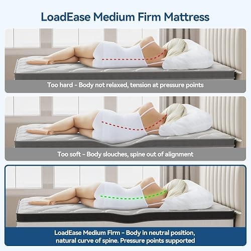 LoadEase King Size Mattress,12 Inch King Mattress in a Box for Back Pain Relief, Upgrade Memory Foam and Pocket Coils Spring, Medium Firm, Excellent Motion Isolation, Edge Support, 80x76x12 thumbnail 3