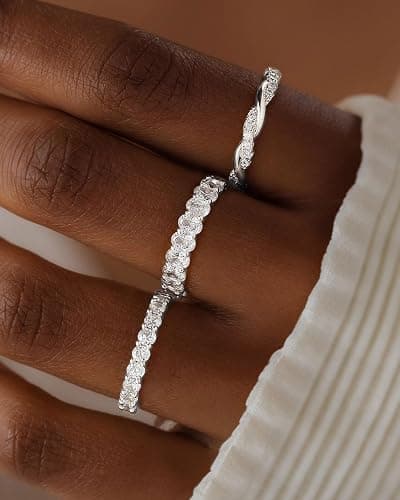 TOBENY Gold Engagement Rings for Women Non Tarnish Stackable Wedding Bands | Cubic Zirconia Sterling Silver Ring, Dainty Promise Love Eternity Stacking Thumb Ring Set, Gold Bridal Rings, Size 6 7 8 9 10 thumbnail 2