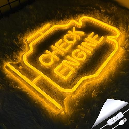 Check Engine Light Neon Sign for Man Cave Decor, LED Garage Wall Art, Funny Gifts for Dad & Car Guys, Man Cave Auto Repair Shop Mechanics Workshop Sign, USB Powered(15.7x11.8in,Yellow) thumbnail 5