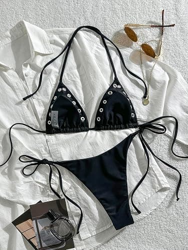 SEGT Women's 2 Piece Y2K Bikini Sets Grommet Eyelet String Thong Bathing Suit High Cut Triangle Micro Sexy Cheeky Swimsuits thumbnail 3