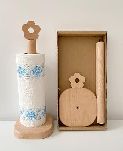 Paper Towel Holder, Wooden Kitchen Roll Stand Organizer Free Standing, Housewarming Gift Present for Friends thumbnail 2