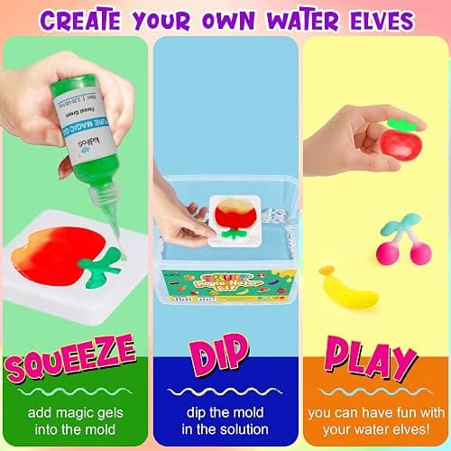 Kiditos Fruit Magic Water Elf Toy Kit,Aqua Fairy Water Gel Kit-20 Magic Gel&10 Molds-Make Your Own Water Elves&Squishy Toys–Fun Summer DIY Craft Kit,Birthday Gifts&Party Favors for Kids Ages 3+ thumbnail 4