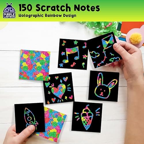 PURPLE LADYBUG Rainbow Holographic Scratch Art Mini Notes - Kids Stocking Stuffers for Teen Girls Gifts Trendy Stuff, Small Gifts for Teens, Tween & Preteen Craft Christmas Gift thumbnail 4