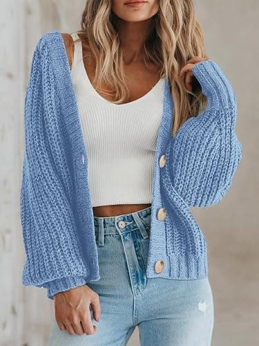 PRETTYGARDEN Women's Chunky Knit Open Front Sweater Long Sleeve Button Loose Short Cardigan Outerwear Coats thumbnail 7