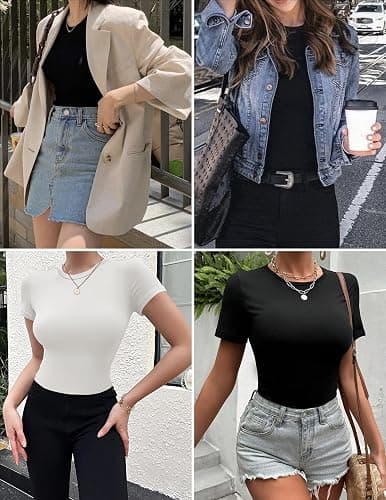 Ekouaer Womens Short Sleeve Shirts 3 Pack Crew Neck Tops Slim Fit Basic Tees Trendy Clothes Base Layer thumbnail 2