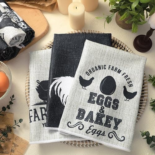 Redbaker 6 Pcs Farm Animal Kitchen Towels Farmhouse Funny Dish Towel Rustic Hand Towels Rooster Cow Pig Decorative Tea Dishcloth Absorbent with Hanging Loop for Kitchen Bathroom Housewarming Gift thumbnail 2