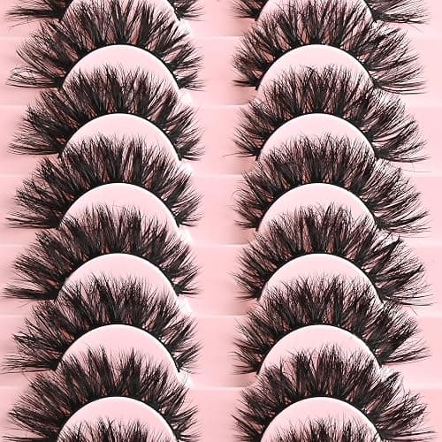 FARRED False Lashes Wispy Natural Strip Eyelashes 14mm Cat Eye Lash Strips Full Volume Fake Mink Eyelash Pack Natural Look 10 Pairs Short Thick Fluffy Cateye Pestañas Postizas for Women thumbnail 6