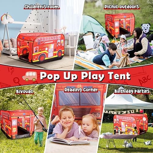 Britik Pop Up Play Tent for Kids Aged 3-5 Years Old Boys and Girls : Fire Truck Tent Playhouse Toy Play Tents for Toddlers 3-5 Kids Tent Indoor Outdoor Playhouse Toys for 3 + Year Old, Fire Truck thumbnail 6