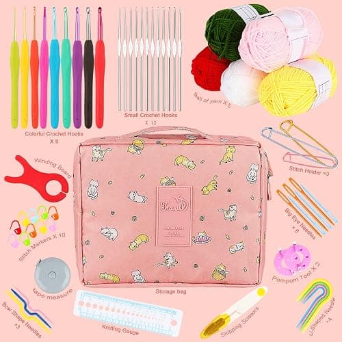 Aeelike Crochet Kit for Beginners Adults, Crochet Kits Include Yarn, 59pcs Crochet Starter Kit for Beginners Kids,Ergonomic Crochet Hooks 2.0-6.0 mm, Lace Steel Needles 0.6-1.9 mm thumbnail 3