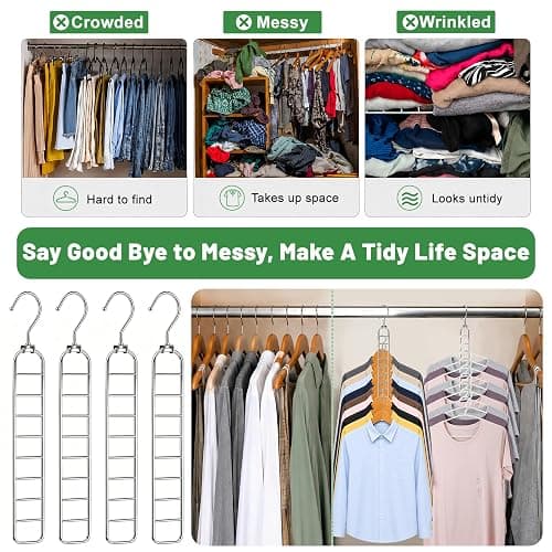 College Dorm Room Essentials, 9-Hole Space Saving Hangers for Closet Organizers and Storage, Heavy Duty Cascading Hanger with 360° Swivel Hook, Wide Slot Closet Space Saver for Wardrobe, Apartment thumbnail 8