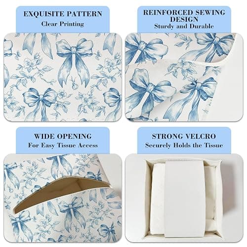Blue Bows Leather Tissue Box Cover Square Vintage Tissue Holder for Car Livingroom Office Decor Ideal Gifts for Women Colleagues Family Sister Bestie Daughter Birthday Christmas Housewarming - YT0181 thumbnail 4