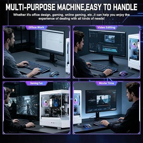 GPVHOSO Prebuilt Gaming PC Desktop, Intel i7-4770, GTX 1050 Ti 4G, 16GB RAM, 512GB SSD, Windows 11 Home, Casual Gaming & Home Office, White Tower thumbnail 4