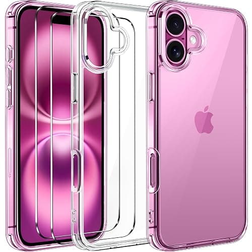ivoler 3 in 1 Camera Cover for iPhone 16 6.1-Inch Case, 2 Pack Tempered Glass Screen Protector, Slim Soft TPU Shockproof Anti-Scratch Silicone - Clear - Image 1