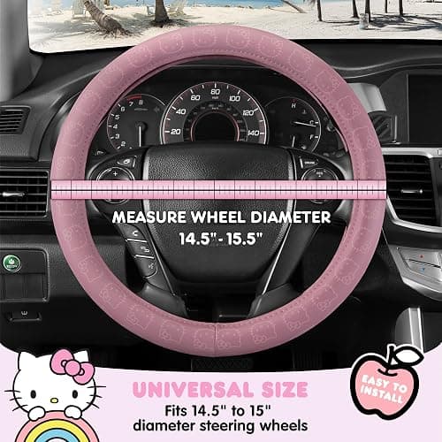 Sanrio Hello Kitty Pink Car Steering Wheel Cover, Universal Fit Cute Car Accessories for Women Stylish Decor Gifts Hello Kitty Accessories - Fits Standard Wheels 14.5"-15" thumbnail 4